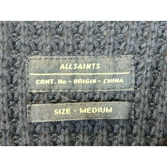 AllSaints Mather Crewneck Deep Blue 100% Leather Elbow Patch Sweater Men's M - Picture 4 of 9